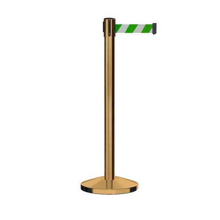 Montour Line Stanchion Belt Barrier Sat.Brass Post 9ft. Grn/Wh Belt ES400-SB-GWD-ML-90